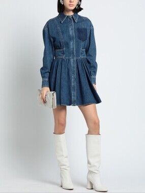 Alexander Mcqueen Denim Mini Shirt Dress